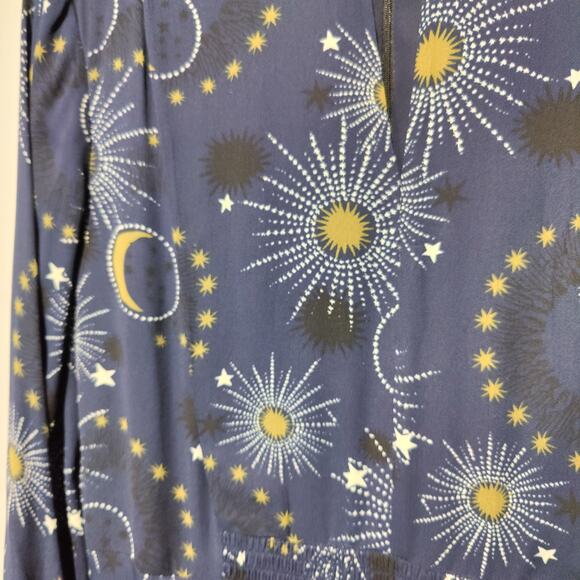 Whistles Women's Sz 10 Navy Gold Celestial Print Stars Moons Dress Long Sleeve - Picture 5 of 11